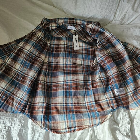 Aritzia TNA Oversized Cotton Plaid Shirt - 2021 - Jorie WHS (Brown/Blue/White) - Picture 8 of 15